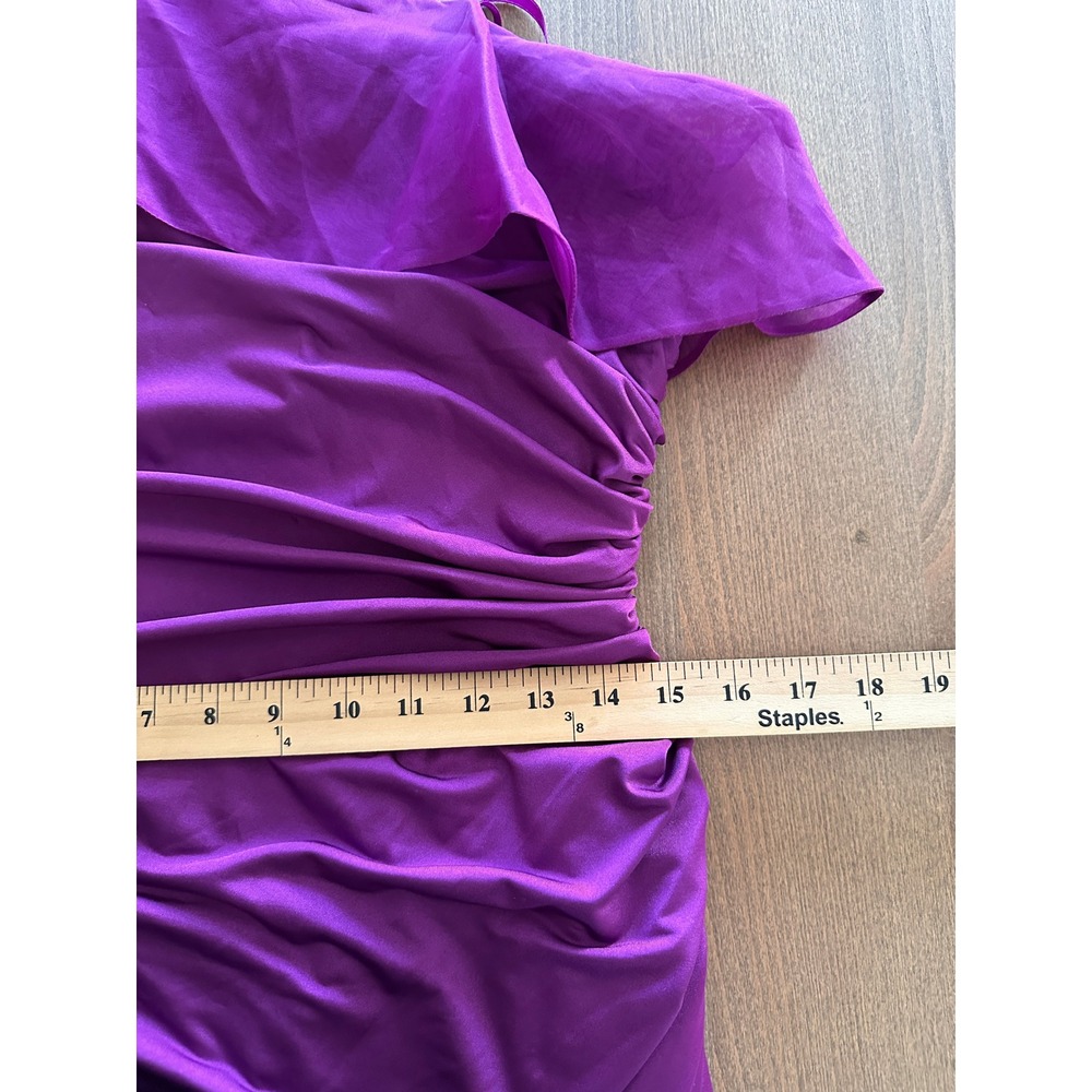 Adrianna Papell Purple One Shoulder Ruched Silk Ruffle Cocktail Mini Dress - Picture 6 of 9